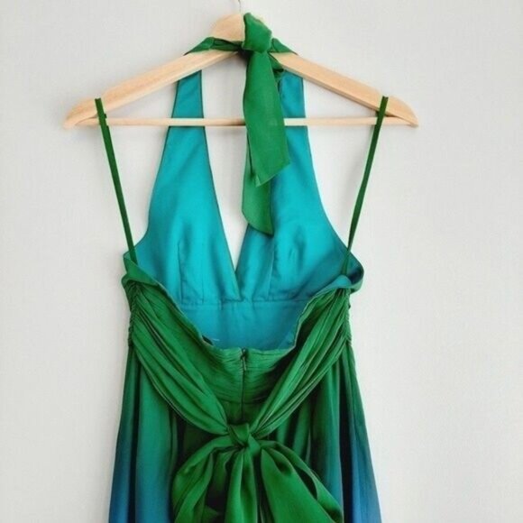 BCBG MaxAzria Silk Ombre Halter Dress Blue Green Sz 0 Flawed - Picture 10 of 15